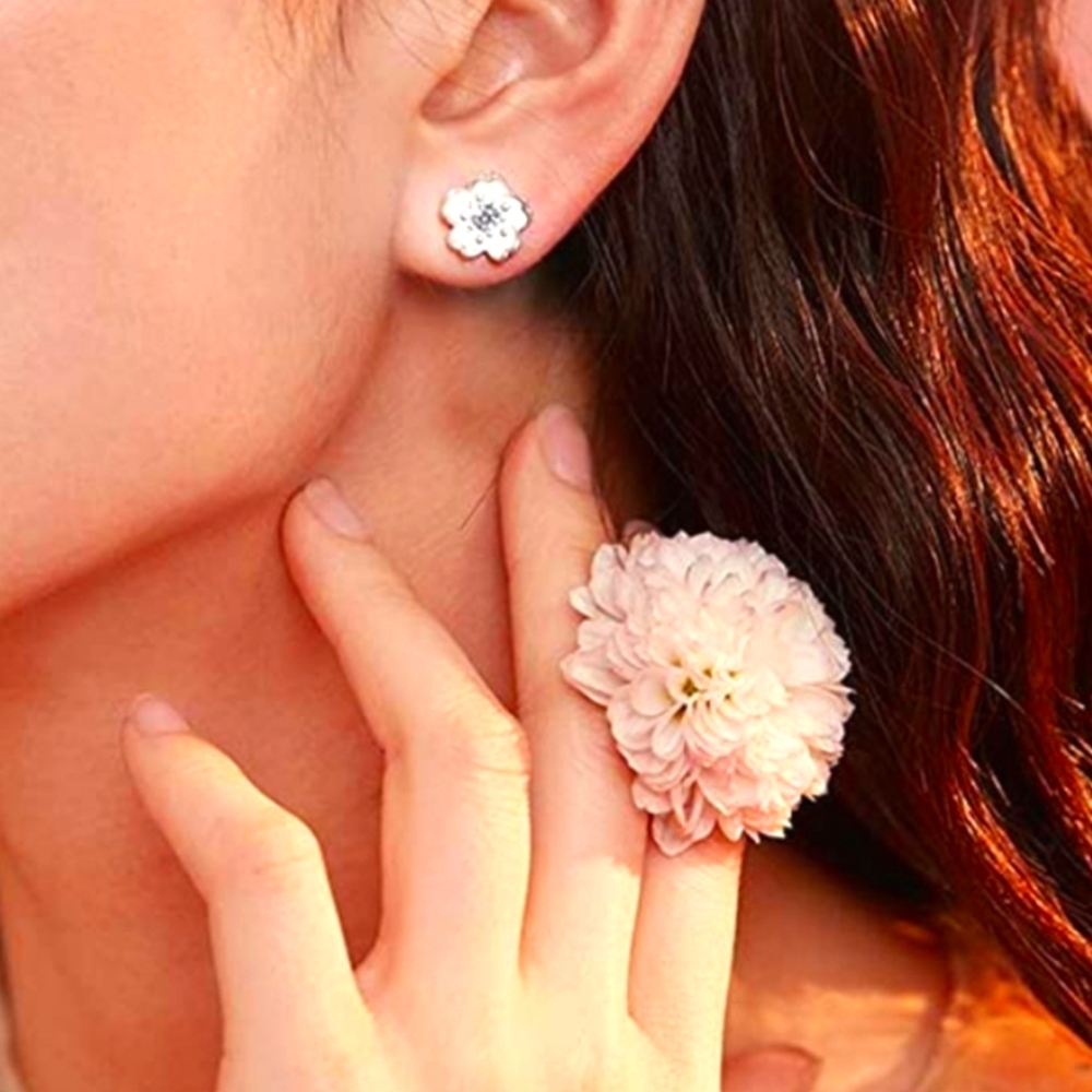 Flower earrings Sterling Silver Cubic-zirconia Stud Earrings Flower stud earring